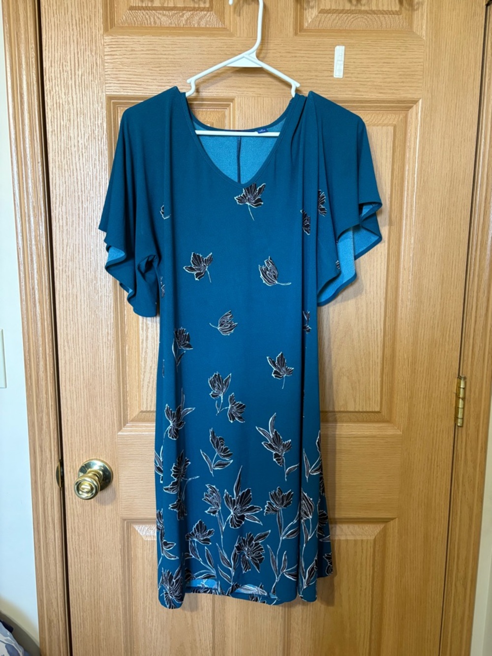 Apt. 9 - Teal Floral V-Neck Flutter Sleeve Dress